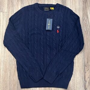 BRAND NEW MENS SMALL NAVY BLUE WITH RED POLO CREST KNITTED SWEATER WITH …